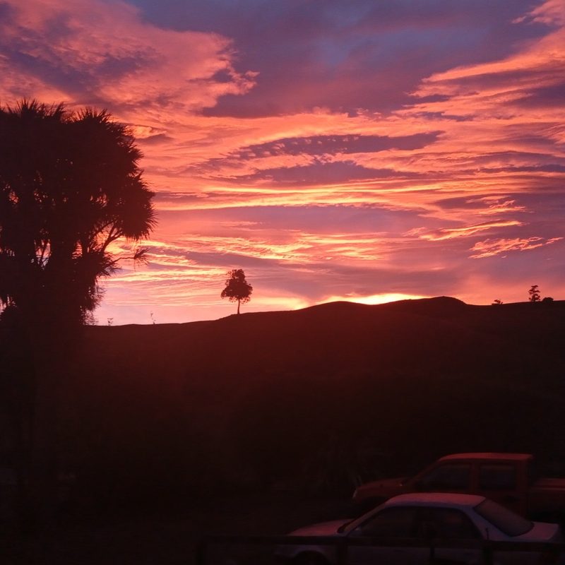 Pink and purple sunset from Sanctuary Farm